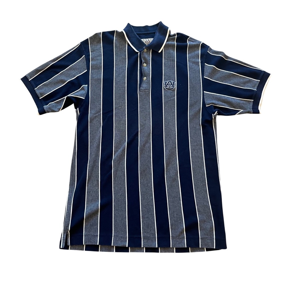 Vesi Sportswear Auburn Tigers Mens Large Polo Shirt Navy‎ Blue Striped Cotton L